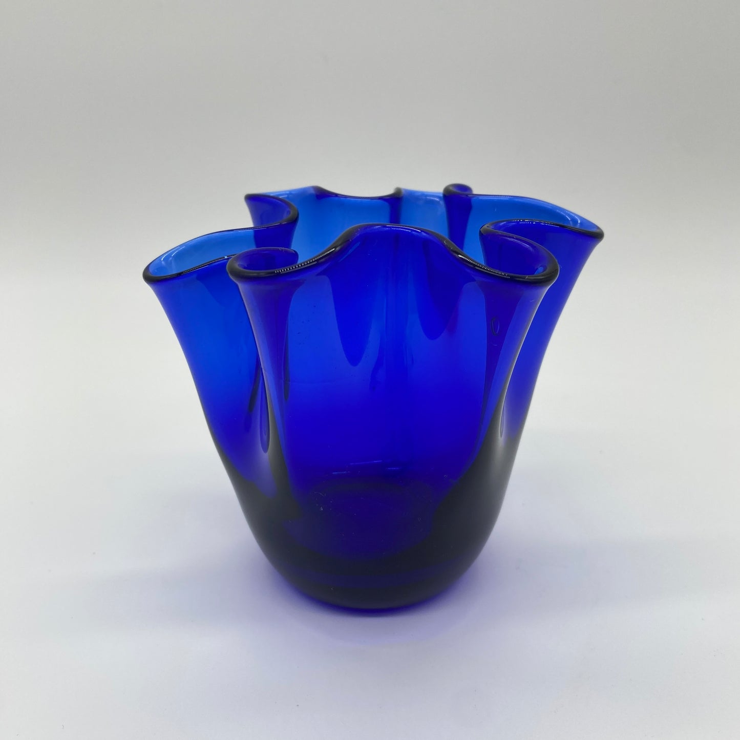 Small Handkerchief Style Blown Glass Cobalt Vase