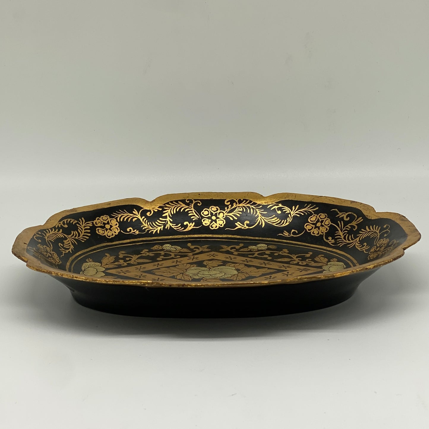 Gold and Black Design Oval Trinket Tray