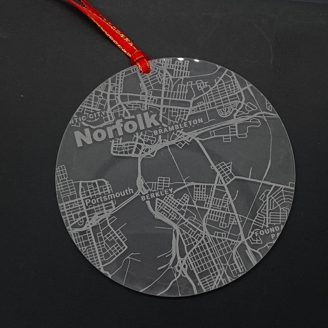 Norfolk, Virginia Map Ornament - Laser Etched Acrylic