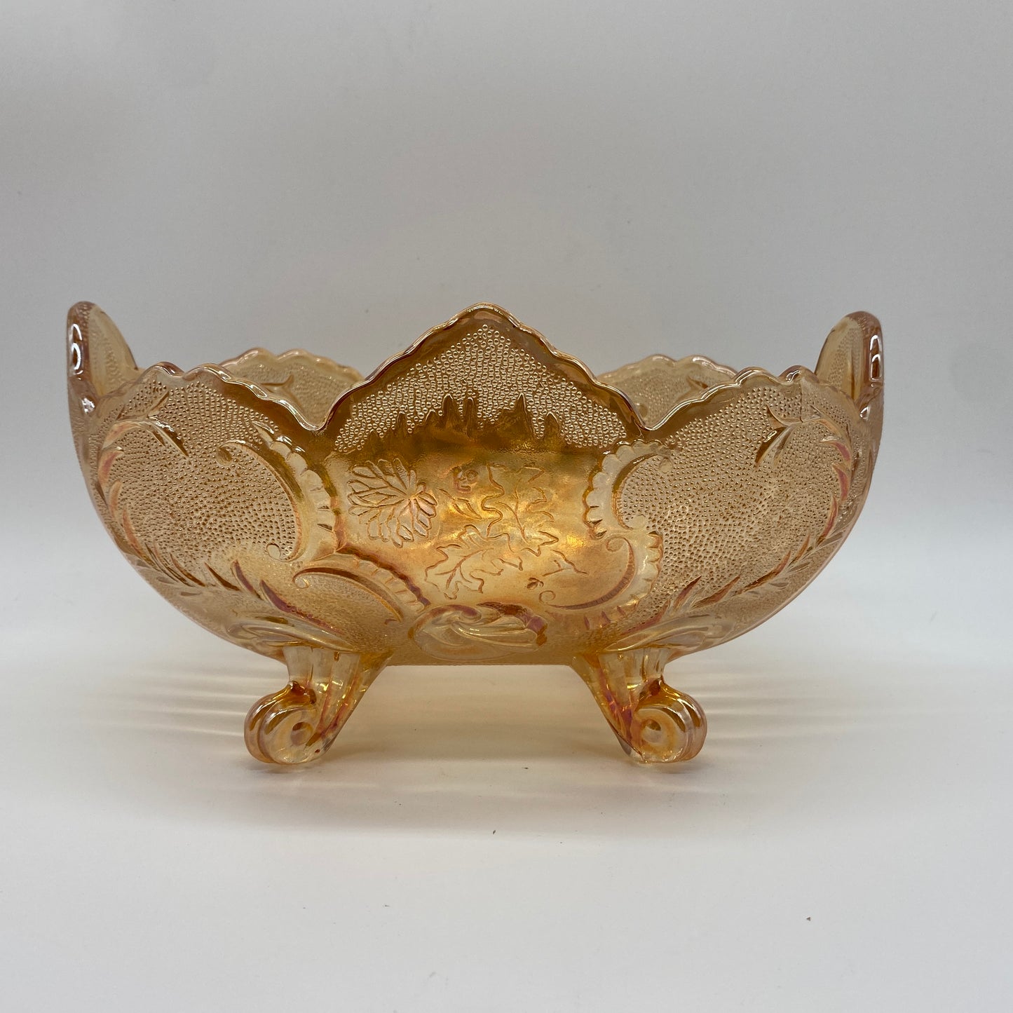 Marigold Carnival Glass Footed Dish