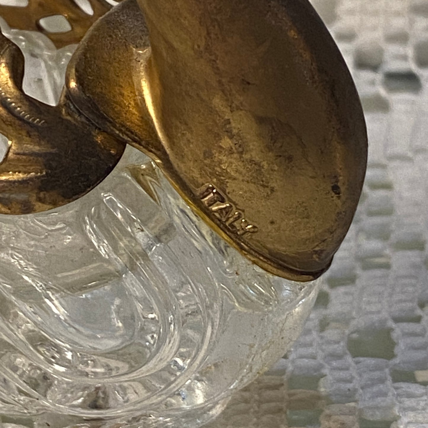 Brass and Glass Swan Salt Cellar