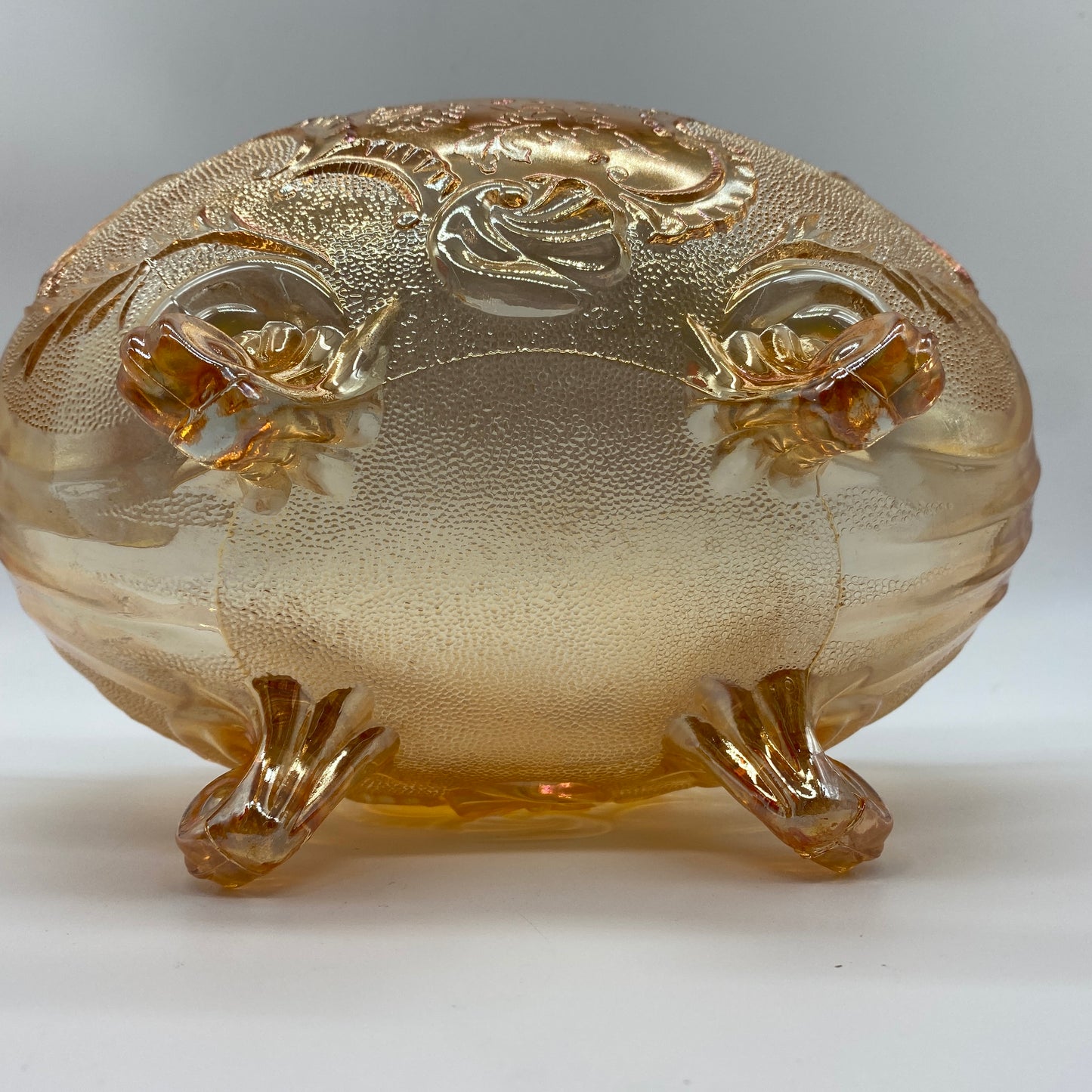 Marigold Carnival Glass Footed Dish