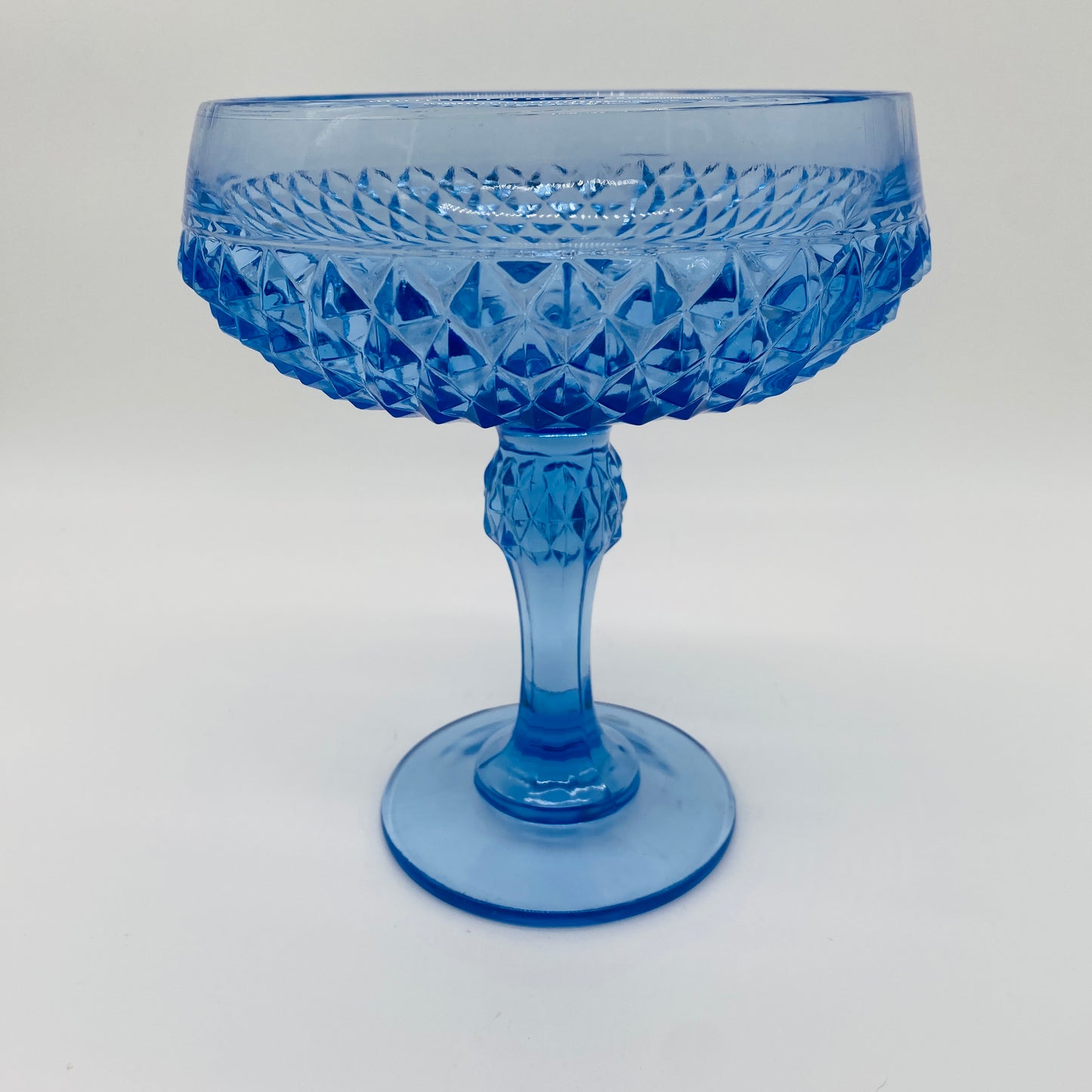 Regal Blue Diamond Glass Pedestal Compote