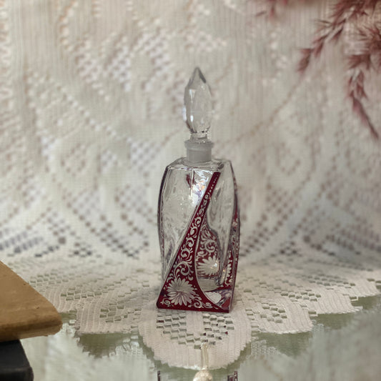 Cut Glass Ruby Perfume Bottle with Stopper