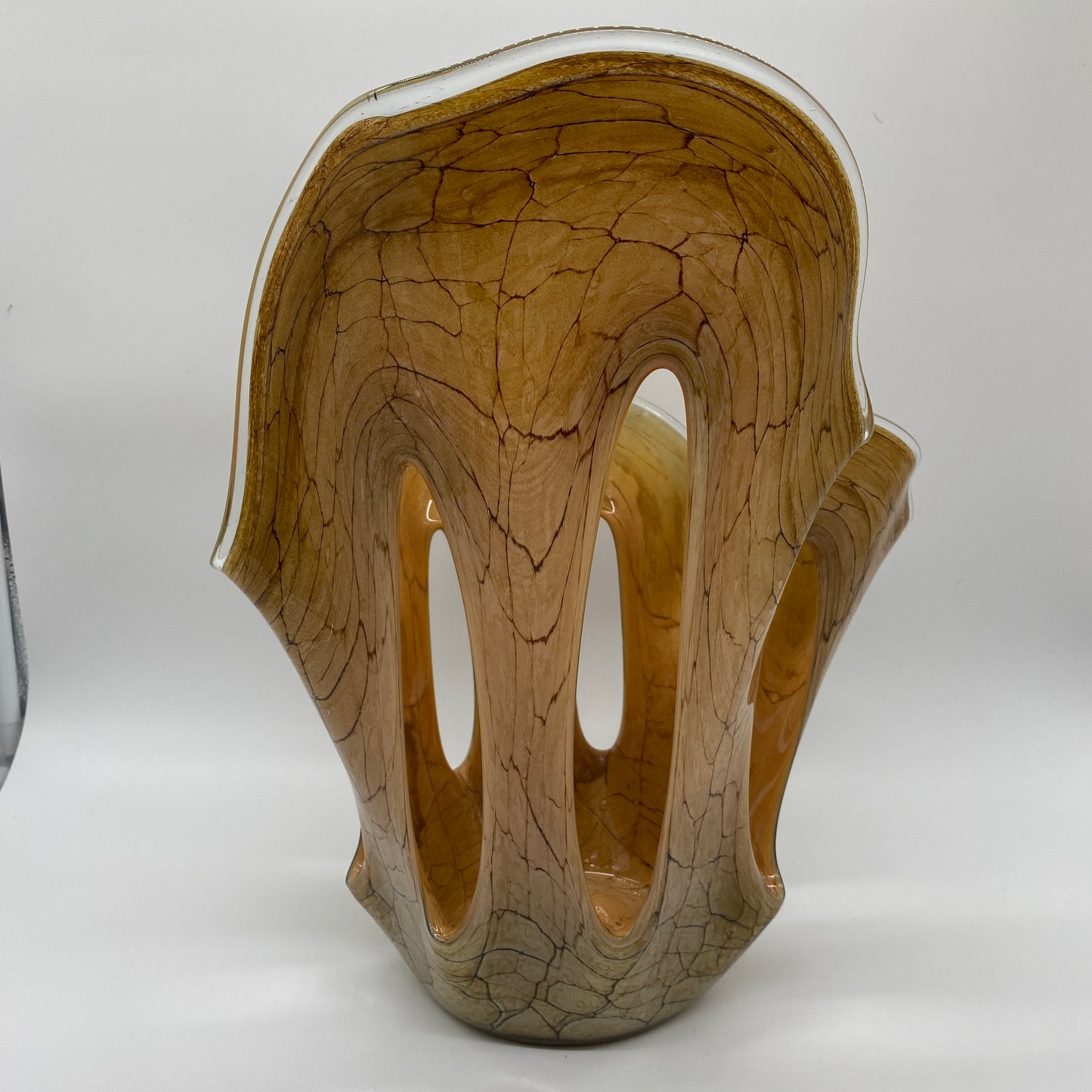 Beige Marbled Art Glass Sculpture