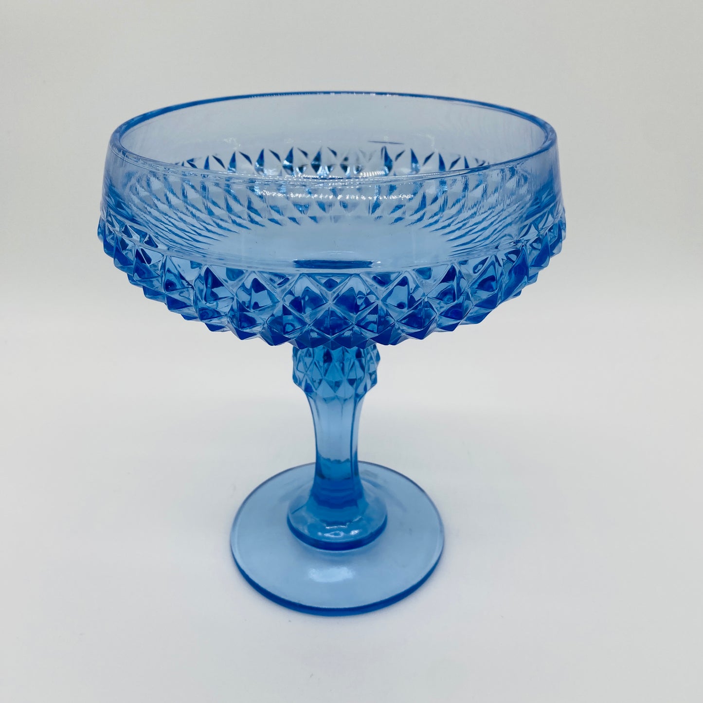 Regal Blue Diamond Glass Pedestal Compote