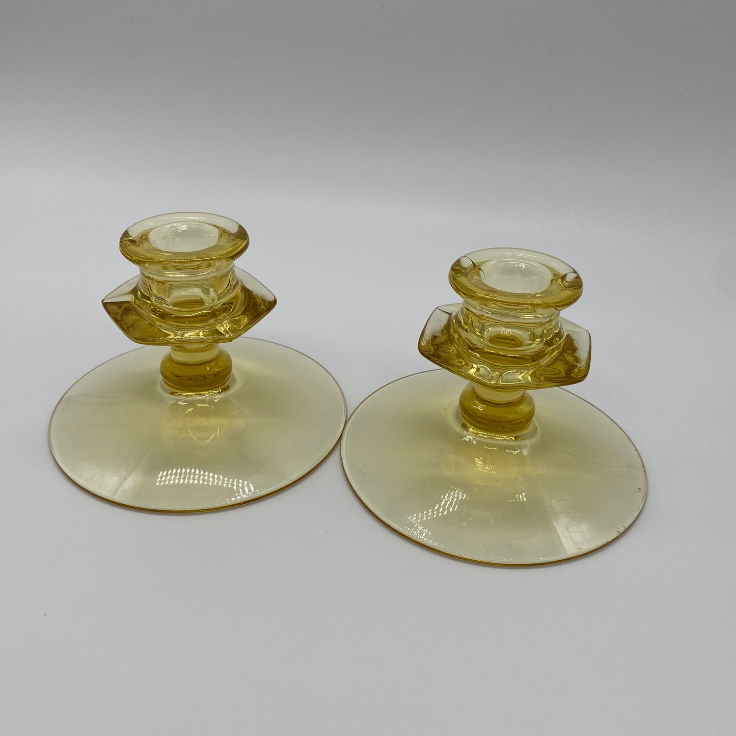 Yellow Glass Candlestick Holders - 2 Pieces