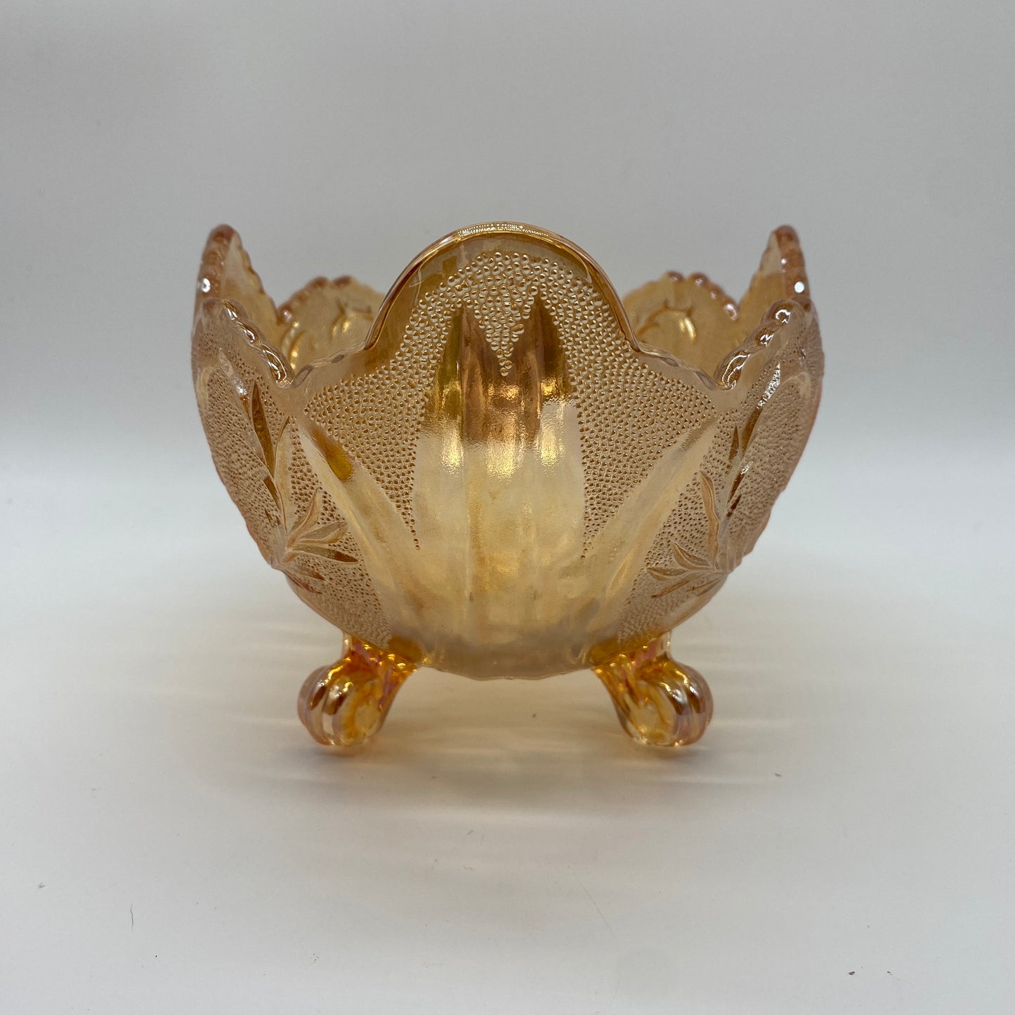 Marigold Carnival Glass Footed Dish