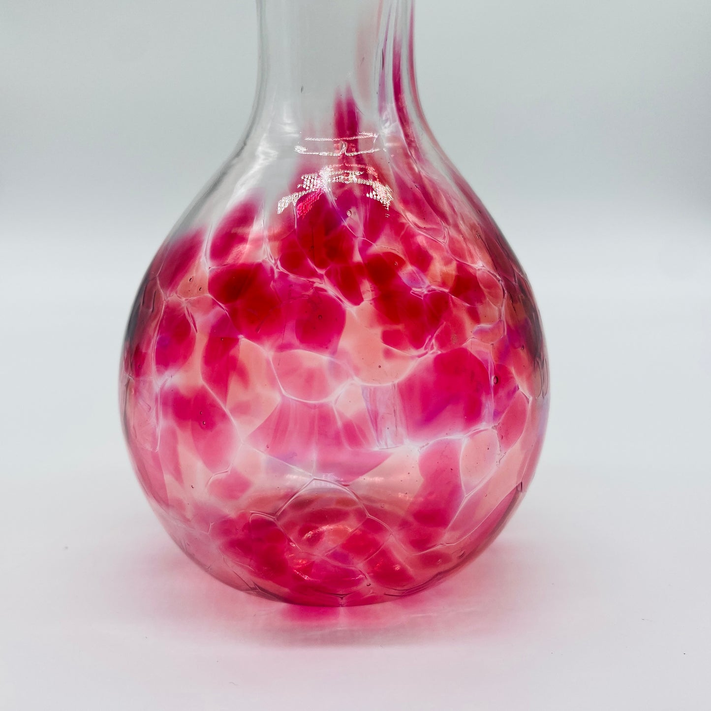 Blown Glass Pink and Clear Heart Mouth Bud Vase, Henrietta Glass