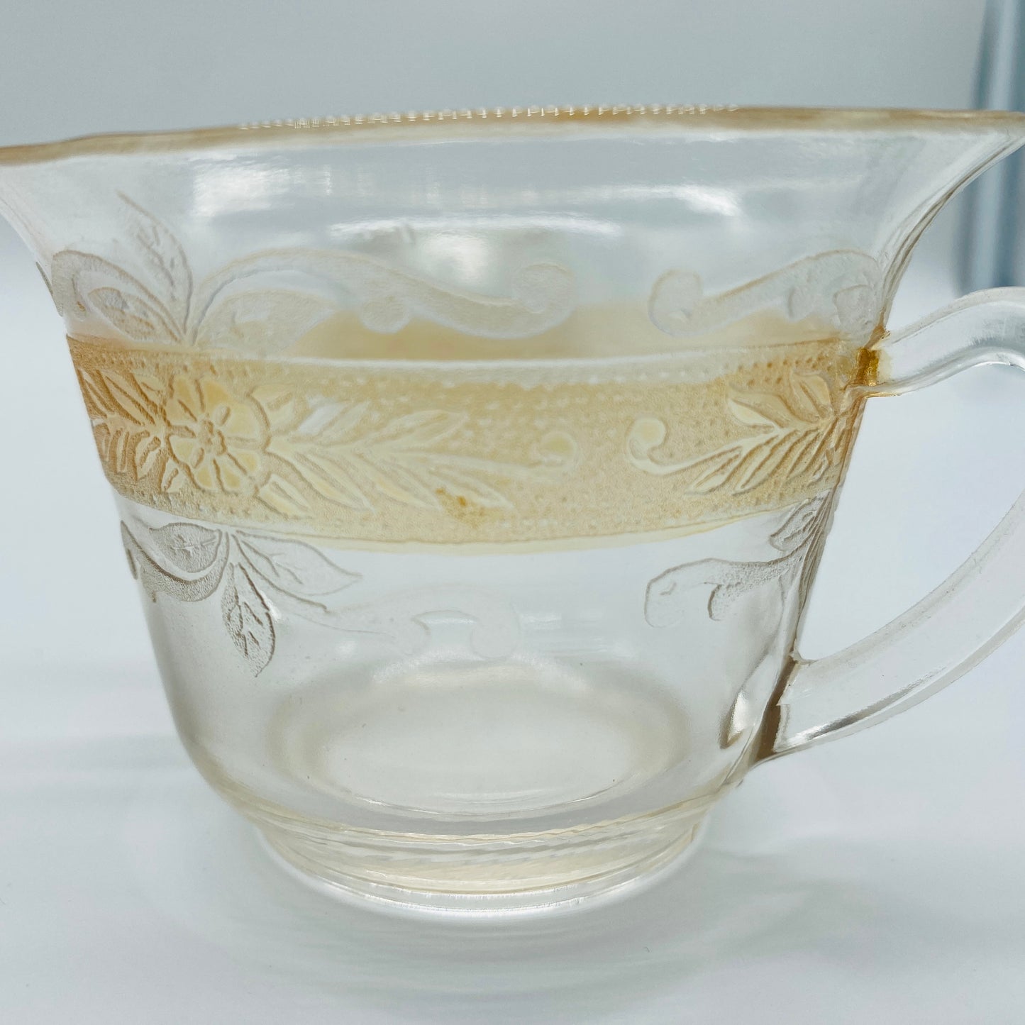 MacBeth-Evans Stippled Rose Band Clear with Amber Creamer and Sugar Dish, Set of 2