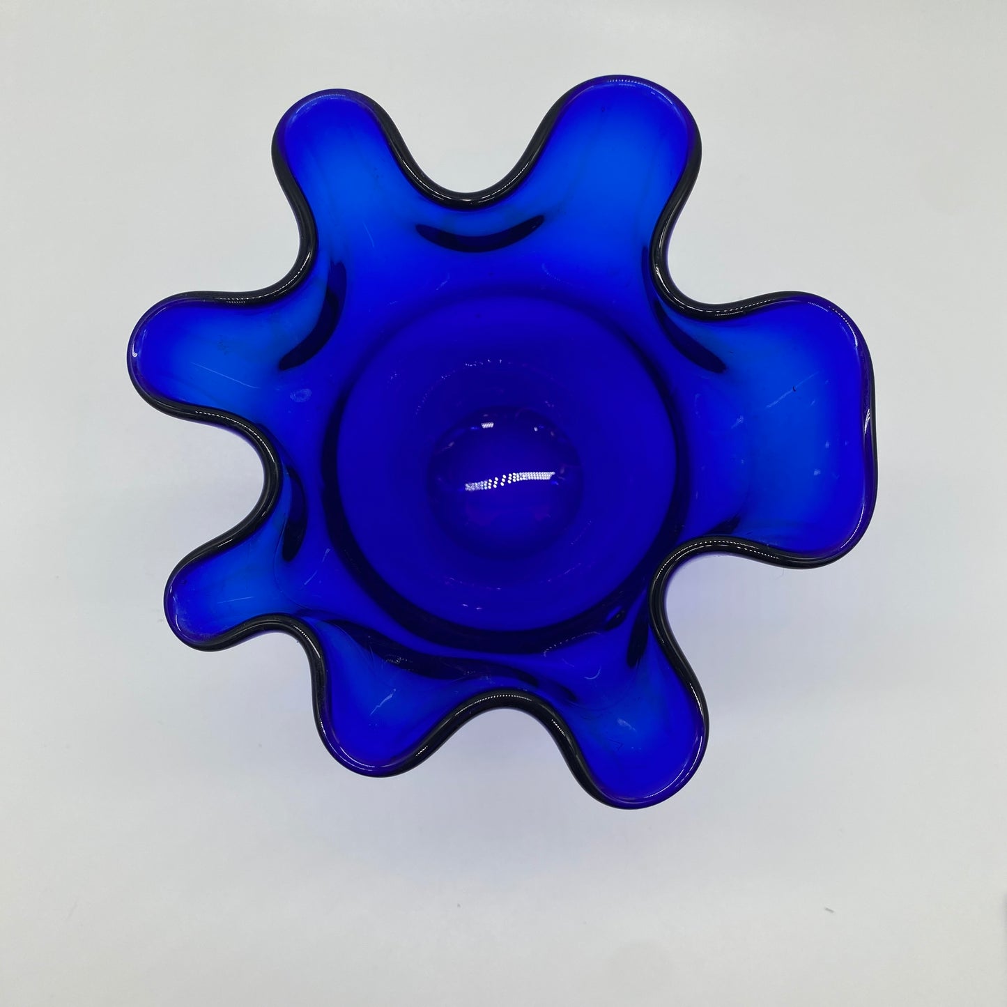 Handkerchief Style Blown Glass Cobalt Vase