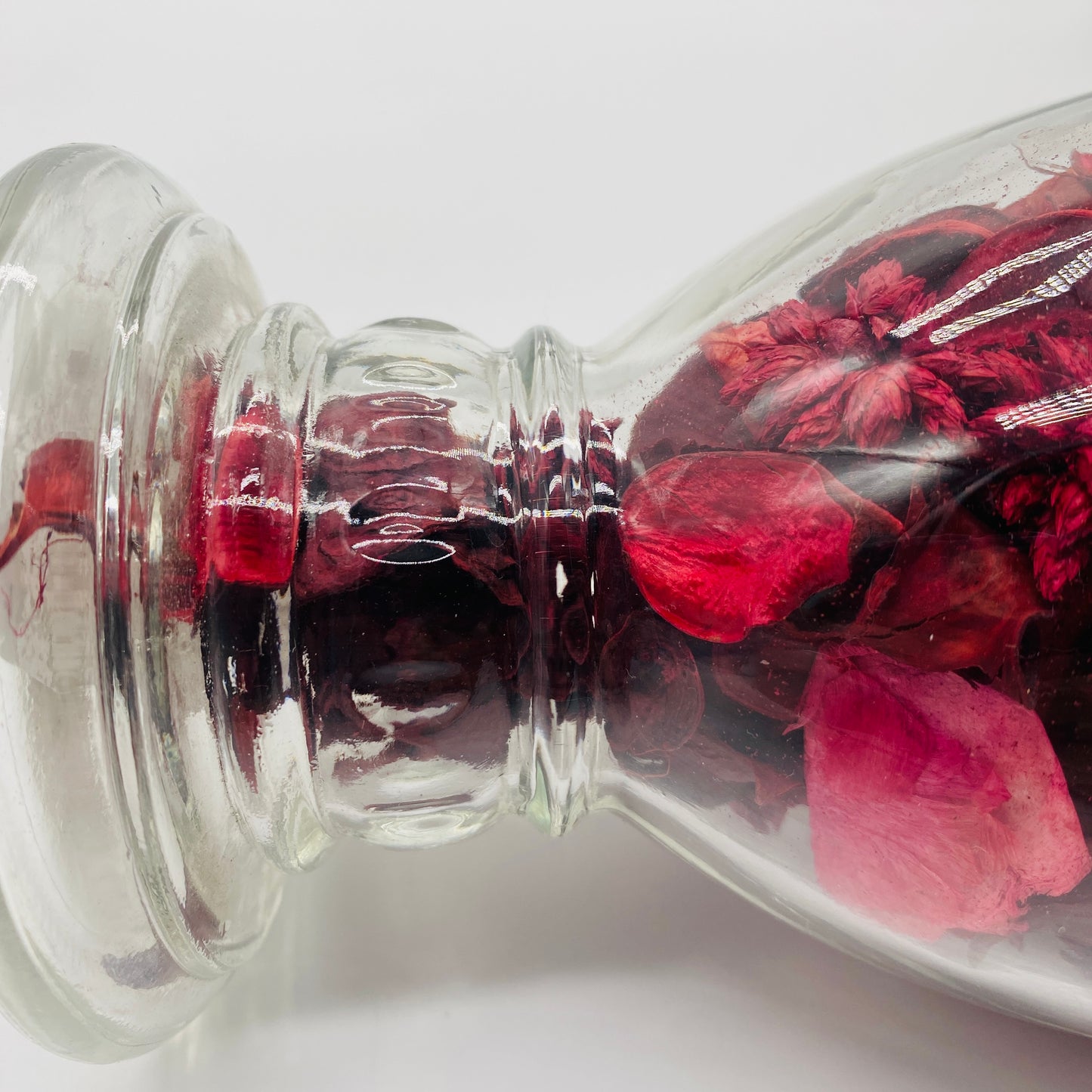 Glass Apothecary Footed Jar with Pink and Red Filler