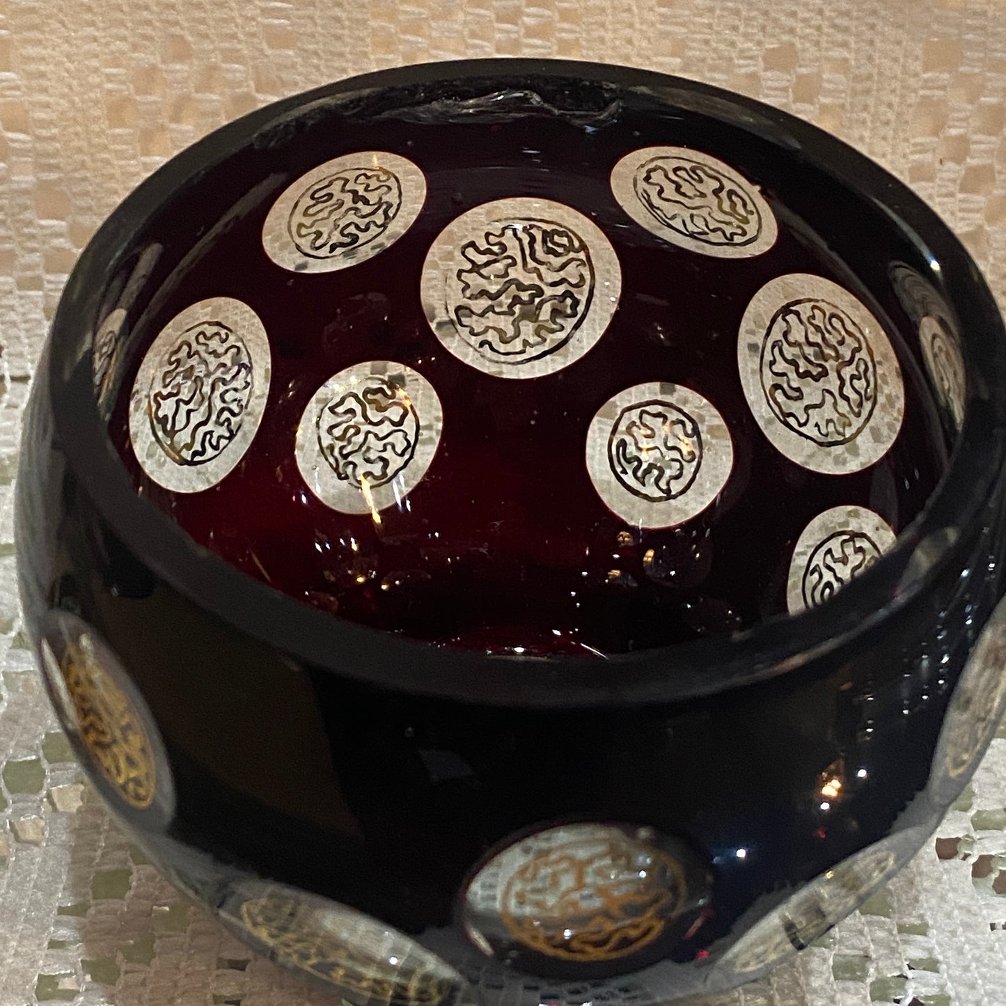 Bohemian Ruby Cut Glass Dish with Lid