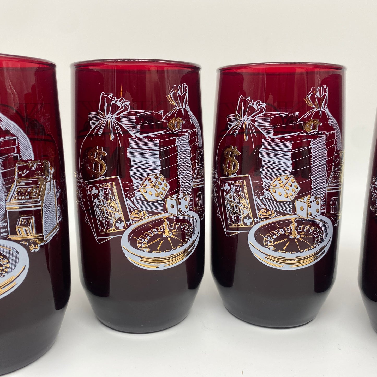 Ruby Red and Gold Reno Casino Drinking Glasses - Set of 6