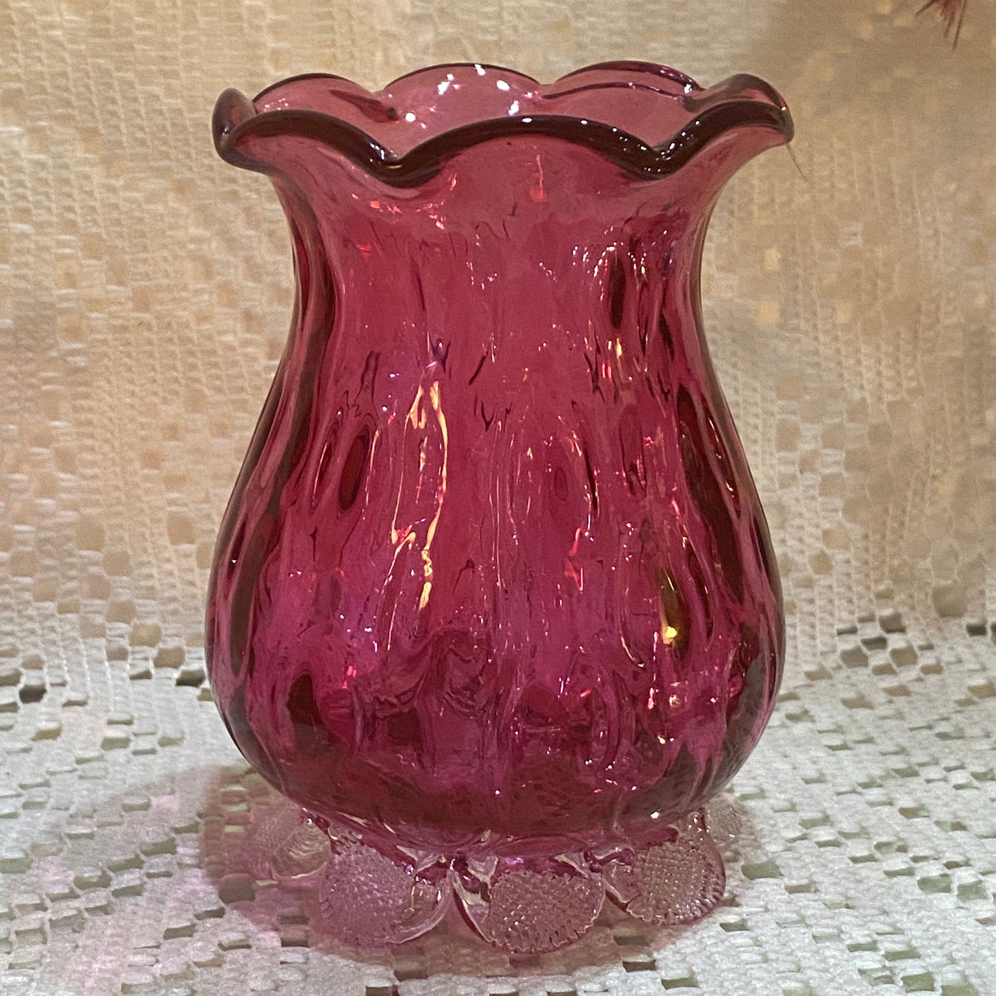 Pink Glass Footed Flower Votive