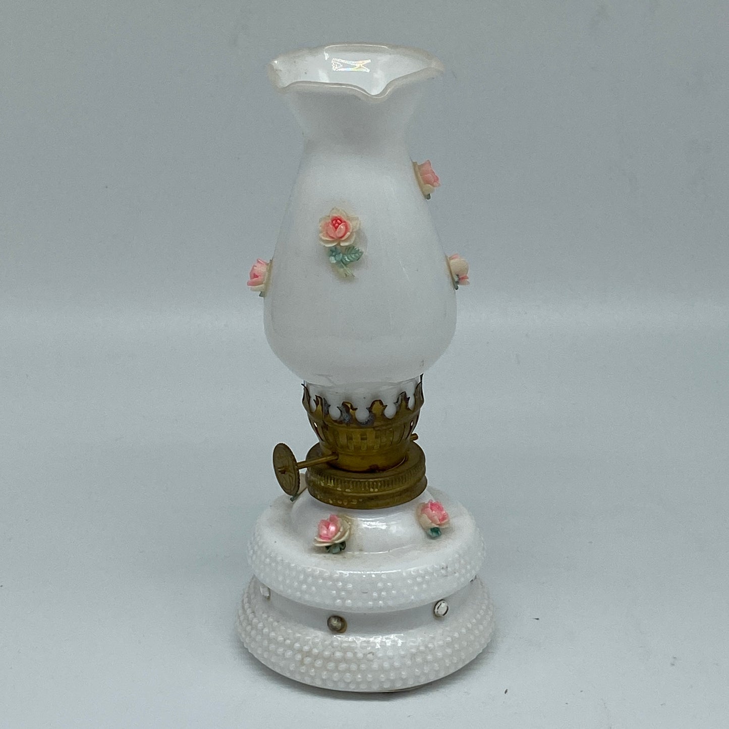 Mini Oil Lamp - Milk Glass with Acrylic Flowers