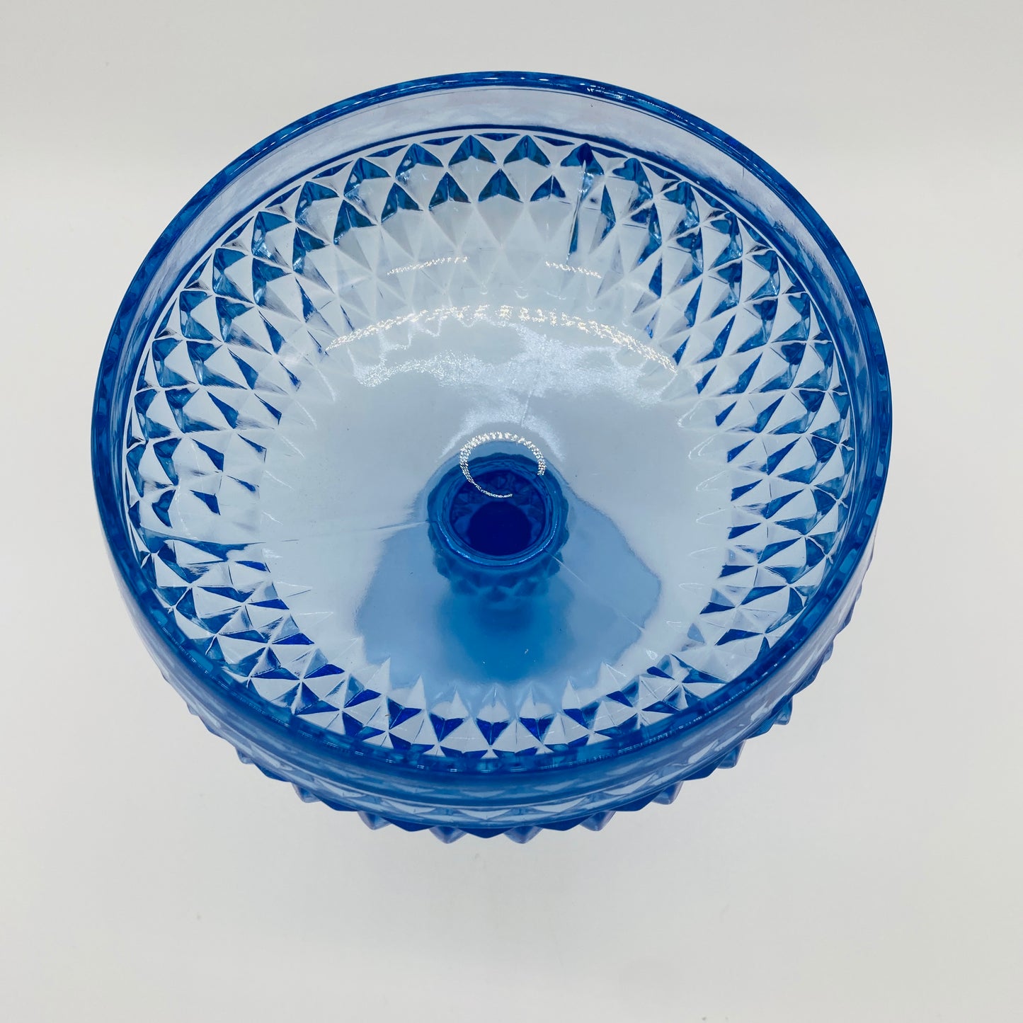 Regal Blue Diamond Glass Pedestal Compote