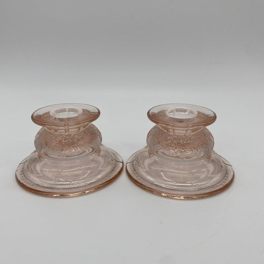 Pink Glass Candlestick Holders - 2 Pieces